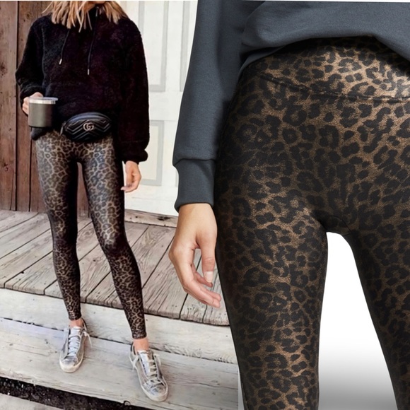 SPANX Luxe Faux Leather Leggings | Leopard Shine | Limited Edition | Size M - Picture 13 of 15